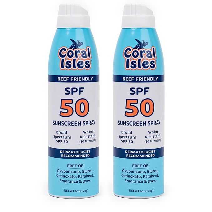 Coral Isles SPF 50 Sunscreen Spray - Hawaii Compliant - Oxybenzone & Octinoxate Free - Broad Spectrum - Water Resistant, 6 Fl Oz (Pack of 2)