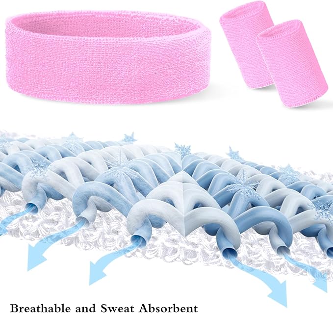 24 Pcs Neon Sweatbands Set Include 8 Pcs Sports Headband and 16 Pcs Cotton Wristbands 80s Neon Sweat Bands Bulk for Gym, Tennis, Basketball, Running, Exercise