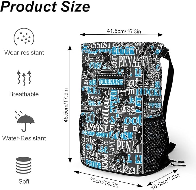 Custom Hockey Drawstring Backpack - Cool Cinch Sack, String Backpacks with Pocket for Kids Women Men Boys Girls for Gym Outdoor Sports Travel Athletic Drawstring Bag - Lightweight/Foldable