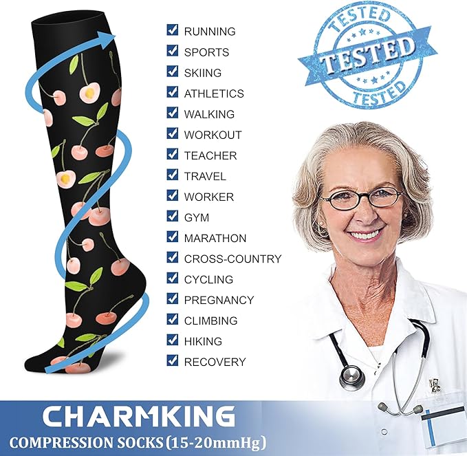 CHARMKING Compression Socks for Women & Men Circulation (8 Pairs) 15-20 mmHg is Best Support for Athletic Running,Hiking