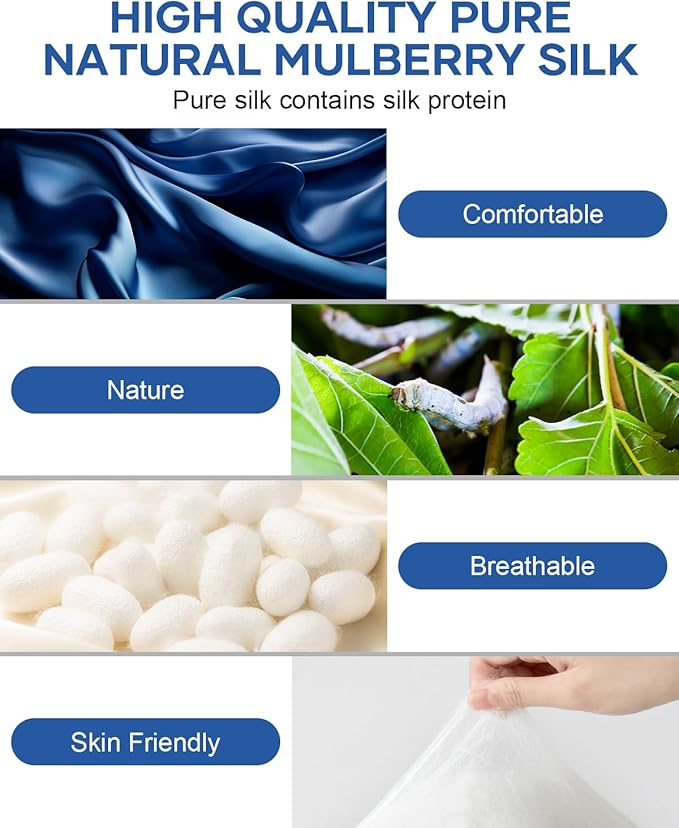 Silk Sleep Mask, Large Size Eye Mask Face Hugging Padded Sleep Blindfold Silk Eye Cover with Adjustable Band for Total Blackout for All Night Sleep (Navy Blue)