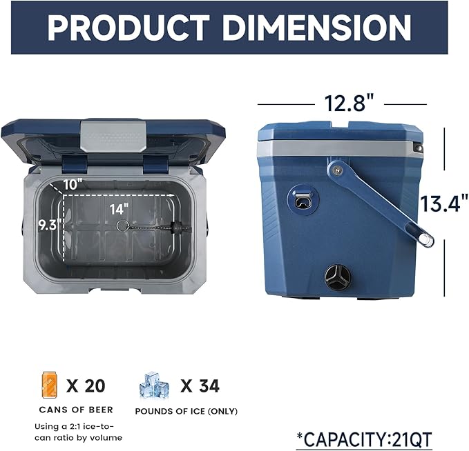 EchoSmile Portable Cooler 20L/21qt, Outdoor Insulated Ice Chest Box