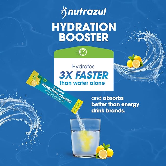 nutrazul Hydration Booster 30 Sticks | Rapid Hydration Support | Electrolyte Mix with No Artificial Sweeteners | Acai Berry, Lemon Lime & Passion Fruit | Vegan, Gluten-Free, Non-GMO