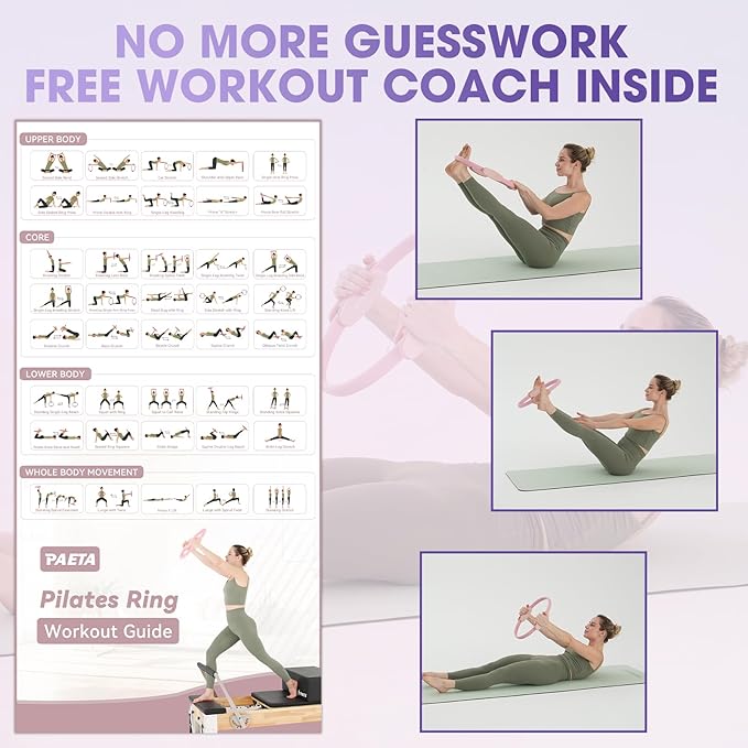 PAETA Pilates Ring Set – 14” Magic Circle (38 lbs Resistance), 9.8” Pilates Ball, 5 Resistance Bands, and Exercise Guide Included for Home Workouts