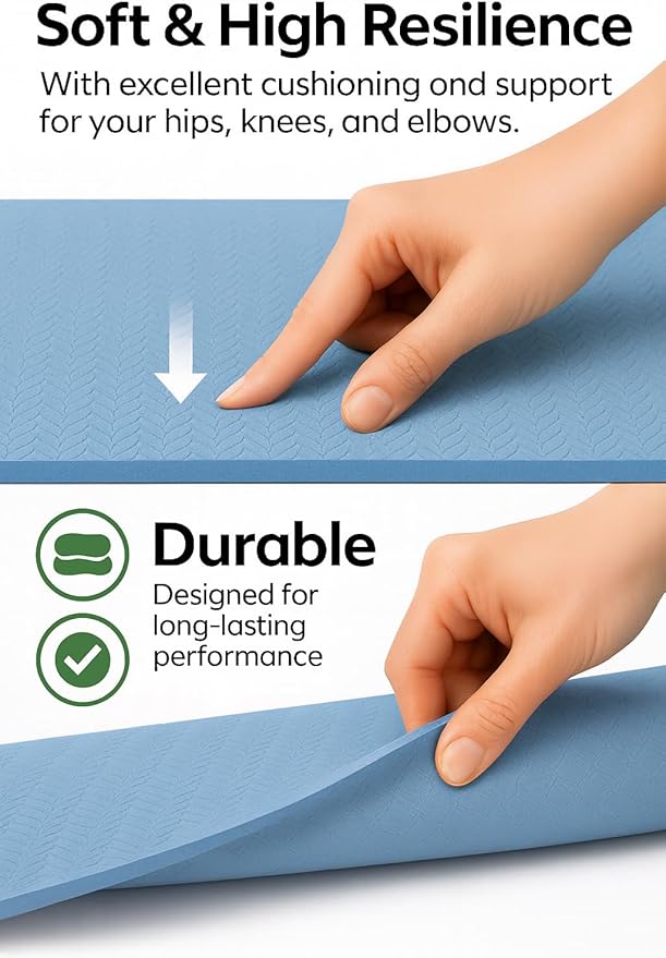 Yoga Mat Extra Thick 6mm Non-Slip Exercise Mat for Women and Men, Eco-Friendly TPE, Lightweight & Durable for Home, Gym, Pilates & Fitness 72" × 24" × 1/4" (~6 mm)