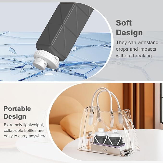 Collapsible Water Bottles Flexible Bpa Free Silicone Reusable Foldable Water Bottle,Durable Lightweight Leak-Proof Compact Water Bottles For Travel Hiking Yoga Running Outdoor Sports