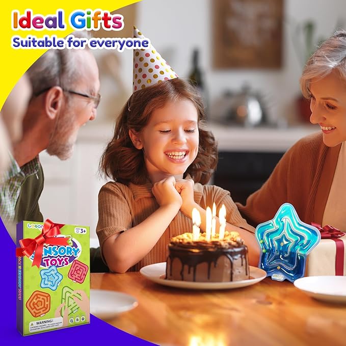 LESONG Sensory Fidget Toys for Kids: Gel-Filled Squishy Fidget Maze - Calming Sensory Toys for Autism ADHD Classroom Travel - Prizes for Boys Girls (4 Pack)