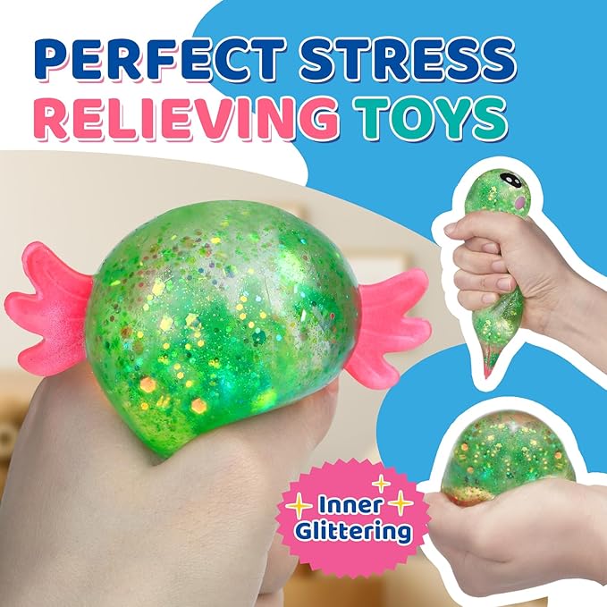 8 Pack Slow Rising Stress Ball, Cute Axolotl Stretchy Fidget Toys for Kids Adults, Stress Relief Stress Ball for Anxiety Relief, Ideal for Autistic Kids
