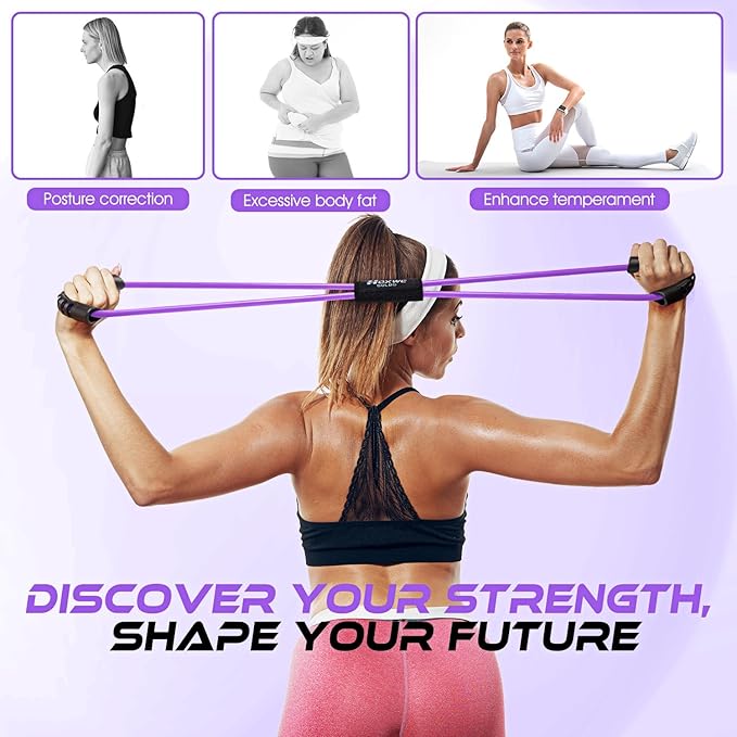 Figure 8 Resistance Band, Exercise Bands for Back, 8 Shaped Resistance Bands for Arms, Shoulder, Leg Stretching, Physical Therapy, Yoga, Pilates, Home Gym Workout Equipment for Women Men