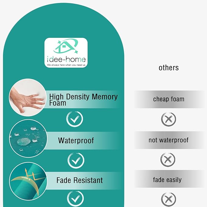 idee-home Outdoor Bench Cushion Waterproof, Bench Cushions for Outdoor Furniture, Patio Porch Swing Replacement Seat Pad with Ties for Garden Backyard, 48 x 18 Inch Peacock Blue