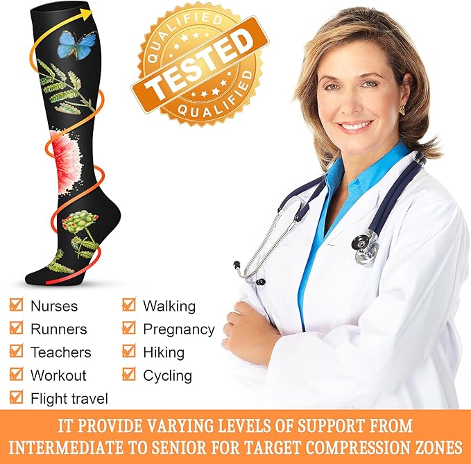 Compression Socks for Women & Men 15-20 mmHg, Best for Medical, Nursing, Running, Athletic, Varicose Veins, Travel