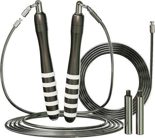 Speed Jump Rope with Weights - Interchangeable 2mm & 5mm Dual Cables Fast-Clip System for CrossFit, Double Unders, HIIT - Adjustable 9.8-10ft Speed Rope for Men/Women/Kids Home Gym