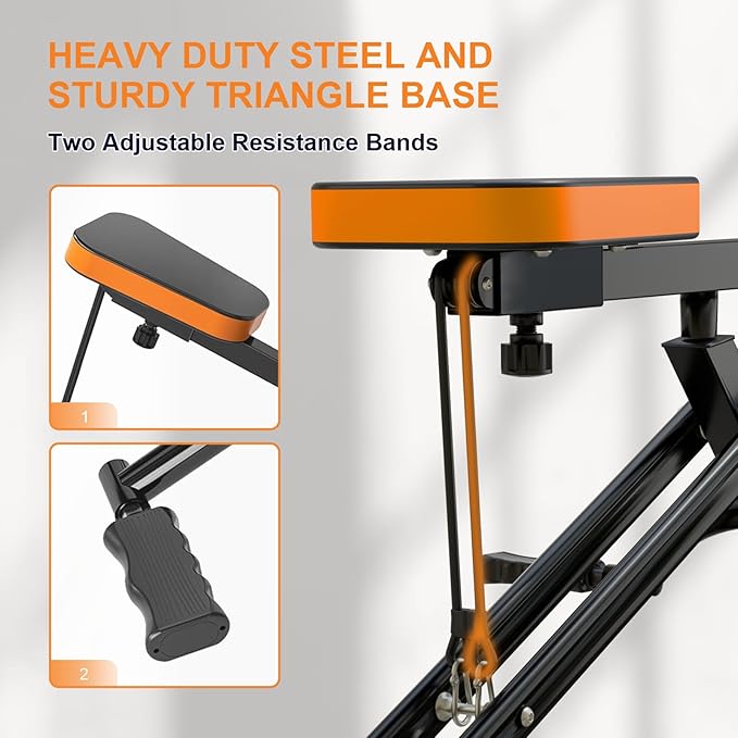 Squat Machine, Ab Workout Equipment, 265lbs Loading Capacity Rowing Machines for Home Foldable with Adjustable Resistance Bands and Display, Exercise Trainer for Botty Butt Thighs