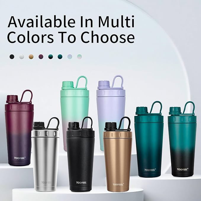 TOOFEEL Insulated Protein Shaker Bottle - 20 oz Stainless Steel Shaker Cups for Protein Shakes, Stays Cold/Hot, Double Walled Vacuum Metal Protein Shaker, BPA Free Leakproof Gym Shaker Bottle