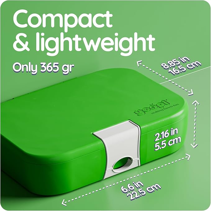 YOOPI Digital bento lunch box for kids offers ideal portion sizes. Leakproof, lightweight and dishwasher-safe, this durable bento box for kids & toddler is also BPA-free, available in a vibrant Green