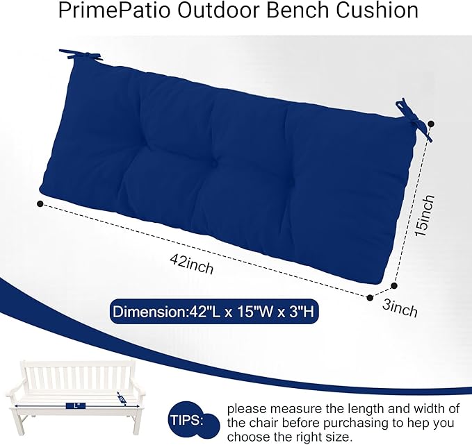 Outdoor Bench Cushion Waterproof, Tufted Bench Seat Cushion 42 x 15 Inch, Patio Wicker Indoor Seat Pads for Outside Garden Patio Balcony, Navy