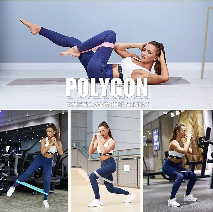 Polygon Resistance Bands for Working Out, Non-Slip Fabric Booty Bands for Women and Men, Exercise Bands for Legs and Butt, Glute & Hip Workout, Pilates & Home Fitness