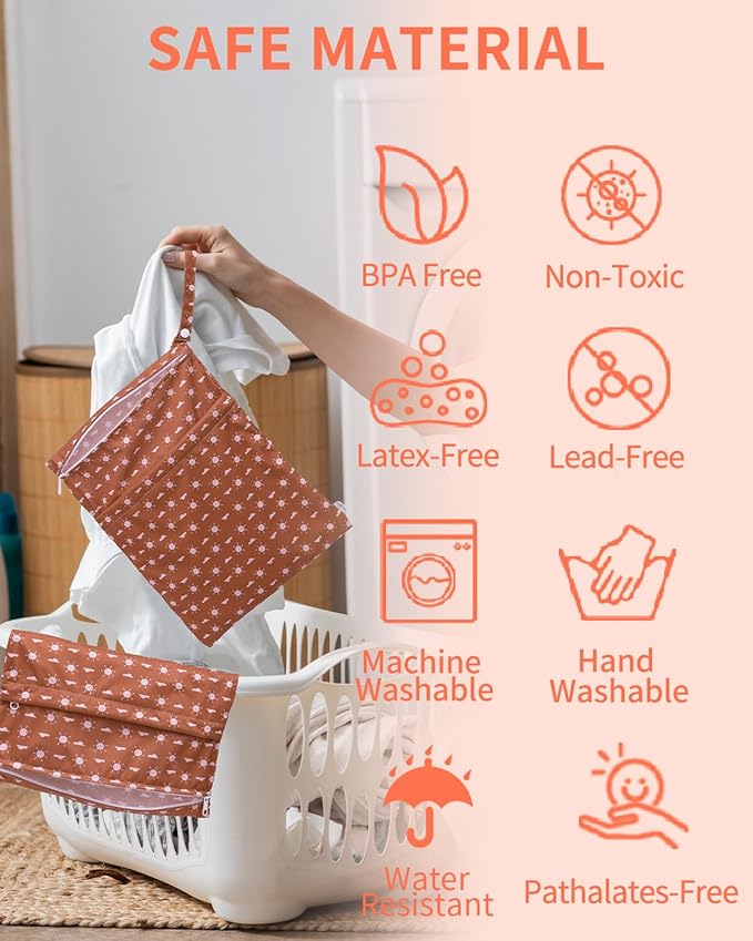 babygoal Wet Dry Bags for Baby Cloth Diapers, Washable Travel Bags, Beach, Pool, Gym Bag for Swimsuits & Wet Clothes with Two Zippered Pockets 3 Pack, 3LN16