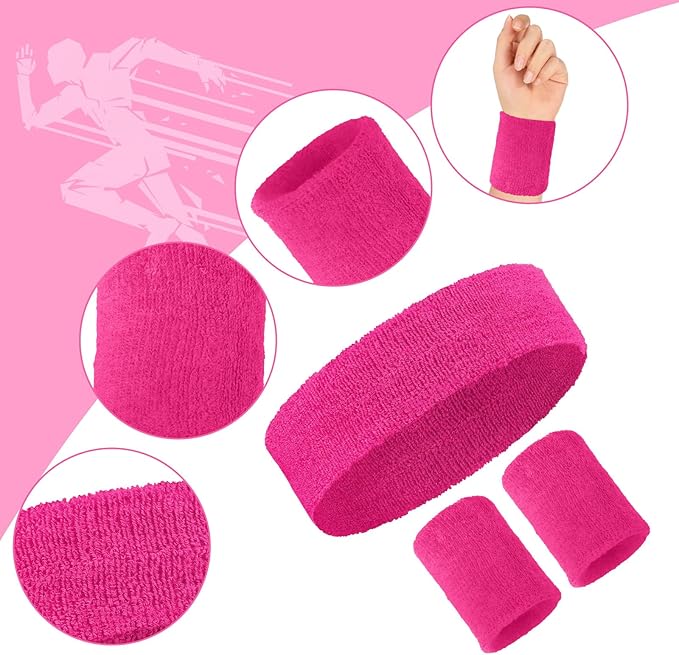 Civaner 12 Pcs 80s 90s Sweatbands Neon Headbands Wristbands for Men Women Party Sports Cotton Headbands Terry Cloth Athletic Sweat Bands for Tennis Football Gym Workingout Accessories