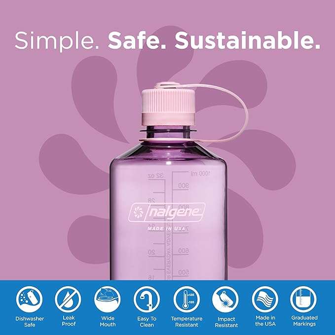Nalgene Leak Proof Tritan BPA-Free Water Bottle - 32 oz Narrow Mouth - Made in the USA for Outdoor Use & Daily Hydration (Cherry Blossom)