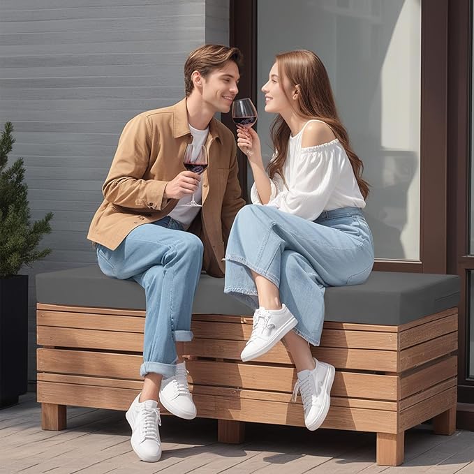 idee-home Outdoor Bench Cushion Waterproof, Bench Cushions for Outdoor Furniture, Patio Porch Swing Replacement Seat Pad with Ties for Garden Backyard, 45 x 18 Inch Dark Grey