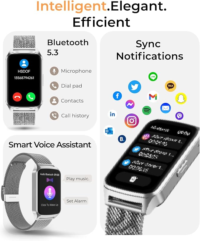 Fitness Tracker Watch for Women Men, Step Counter Work For iPhone and Android, IP68 Waterproof, Activity Track with Calorie, Sleep Monitor, 110+ Sports Modes Pedometer Smart Smartwatch (Silver, 1.57)