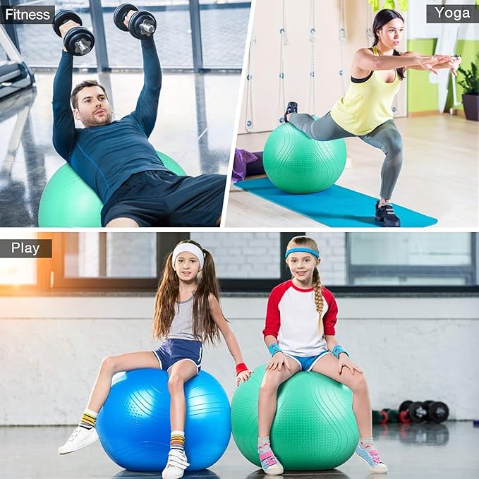 Yoga Ball, 18-30 Inch Extra Thick Exercise Ball for Workout Fitness Balance, Anti Burst Chair for Home and Office Desk, Includes Hand Pump & Workout Guide Access