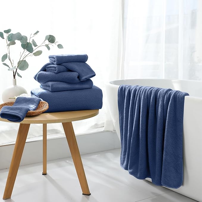 Extra Large Bath Sheet 4 Piece (35"x70")-Ultra Soft Oversized Bath Towel,Bath Sheet Towel Set for Bathroom Hotel,Highly Absorbent Quick Dry Shower Towel Set for Adults,Bathroom Towel-Navy Blue