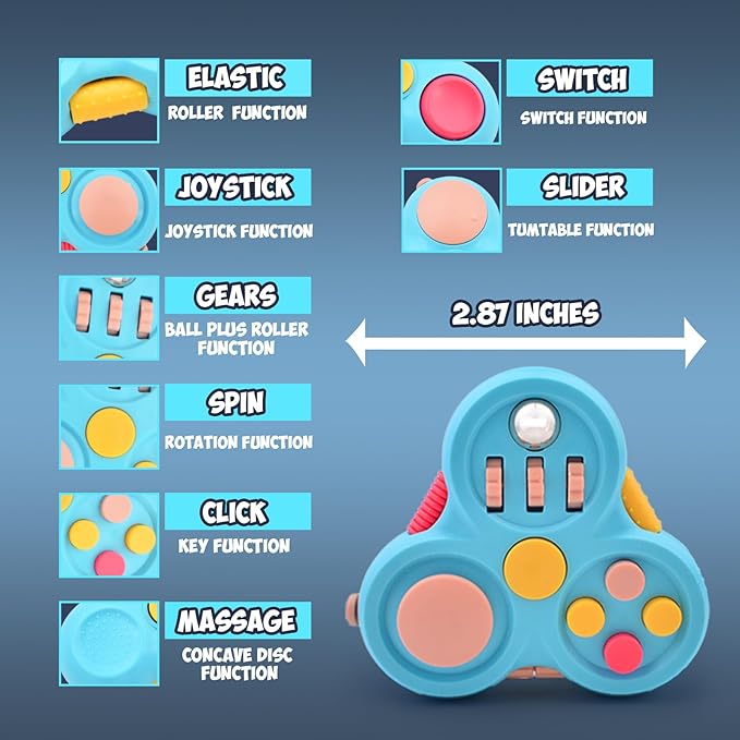 Fidget Toys Adults Pack 5Pcs,Fidget Spinner with Magnetic Rings Gyro,Fidget Controller Autism Sensory Toys,ADHD Stress Anxiety Desk Fidgets,Easter Basket Stuffers for Kids Teen Boys(BU)