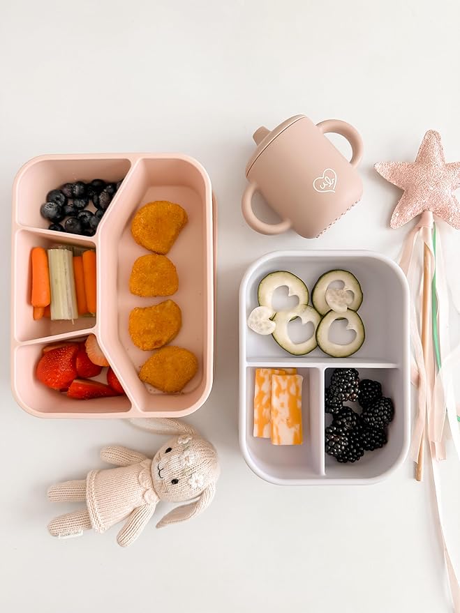 Leak Proof Bento Box Food-Grade Silicone Bento, BPA, Phthalate, Lead, & PVC Free - Bento Lunch Box for Daycare, Kids, & Adults - Leak Resistant Sets With Lids Snack Box Container (Peach 4)