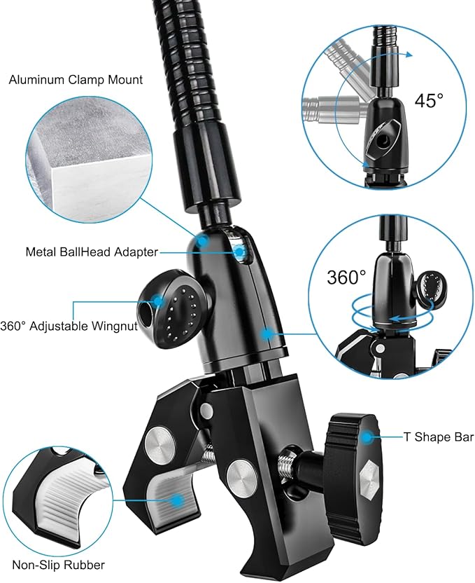 Gooseneck Metal Spin Bike Tablet Holder Mount, Indoor Handlebar iPad Holder for Treadmill, Exercise Bike, Stationary Bicycle, Peloton, Elliptical for iPad Pro 12.9 Air Mini, Galaxy Tabs, Phones(4-13”)