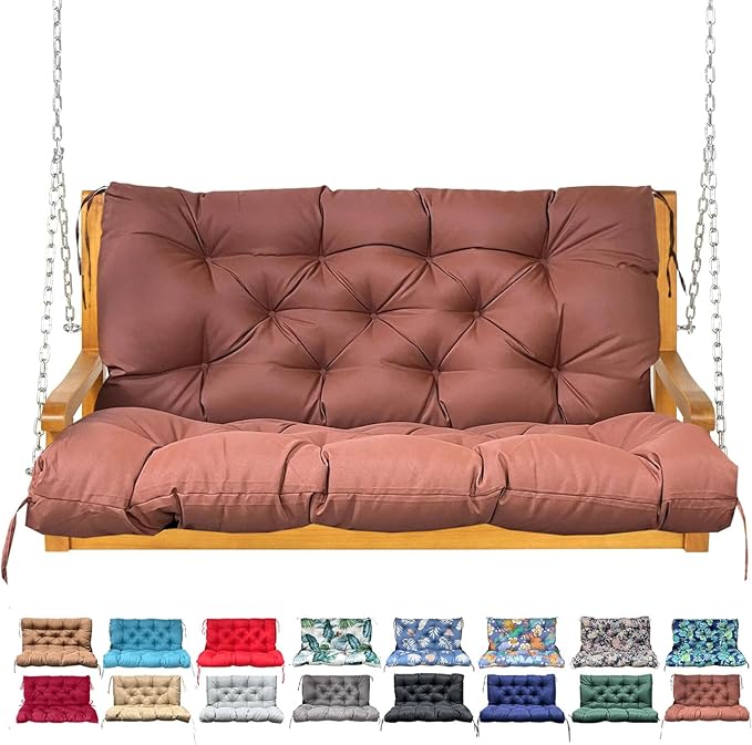 Porch Swing Cushion with Backrest,Waterproof Bench Cushion for Outdoor Furniture,2-3 Seater Replacement Thickened Swing Cushion with Ties,Patio,Outdoor,Backyard and Garden (Coffee,47x40)