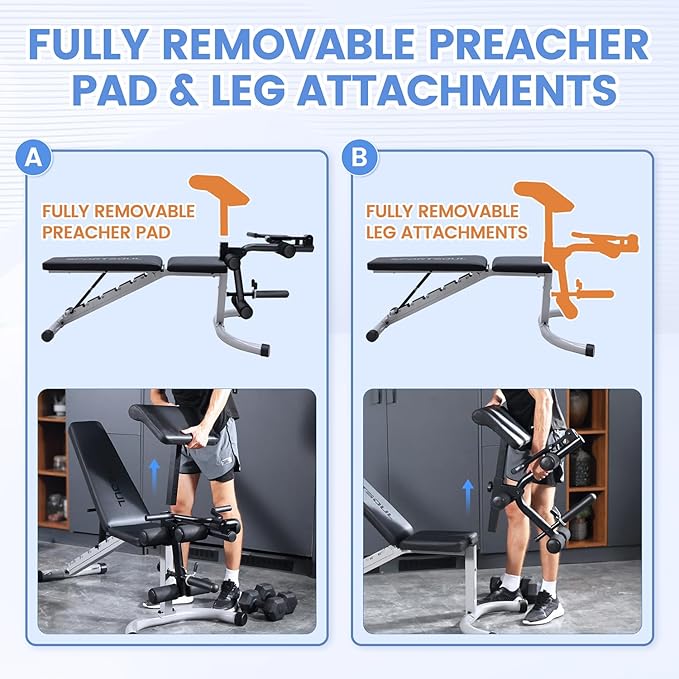 SPORTSOUL Adjustable Weight Bench Professional Utility Heavy Duty Workout Bench Incline Decline Flat Multi-Purpose Bench Press