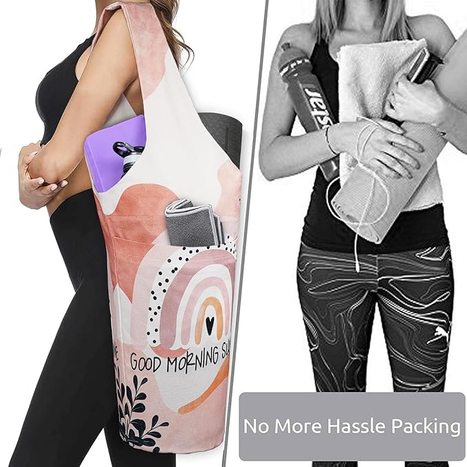 Fashion Printed Yoga Mat Bag with Large Side Pocket & Zipper Pocket Long Tote Yoga Bag Fit Most Size Mats - Holds More Yoga Accessories