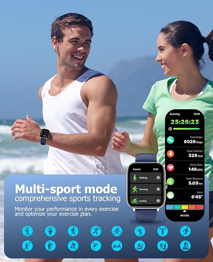 2.06" AMOLED Smart Watches with Blood Pressure Monitor, 118 Sports Modes, Fitness Activity Tracker for Men Women, Heart Rate Sleep SpO2 Monitor, IP68 Waterproof, Compatible with Android and iPhone