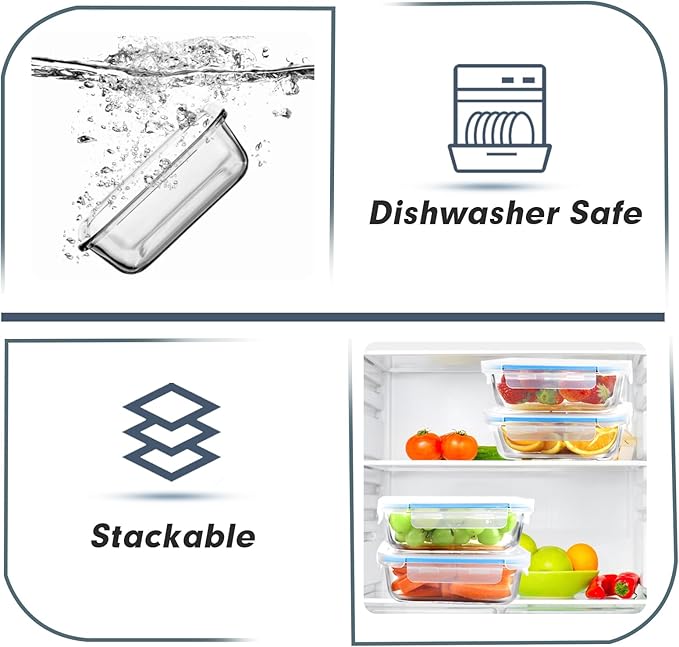 BAYZZ Glass Meal Prep Containers, 10 Packs 22 oz Airtight Glass Food Storage Containers with lids, Microwave, Oven, Freezer & Dishwasher Safe, Green