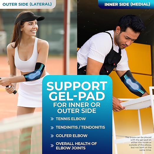 DR. BRACE® Elite Elbow Brace Support, Breathable Elbow Compression Sleeve with Gel Pad for Golfer's, Tennis Elbow & Tendonitis Treatment & Pain Relief 2024 (Black-Blue, Medium)