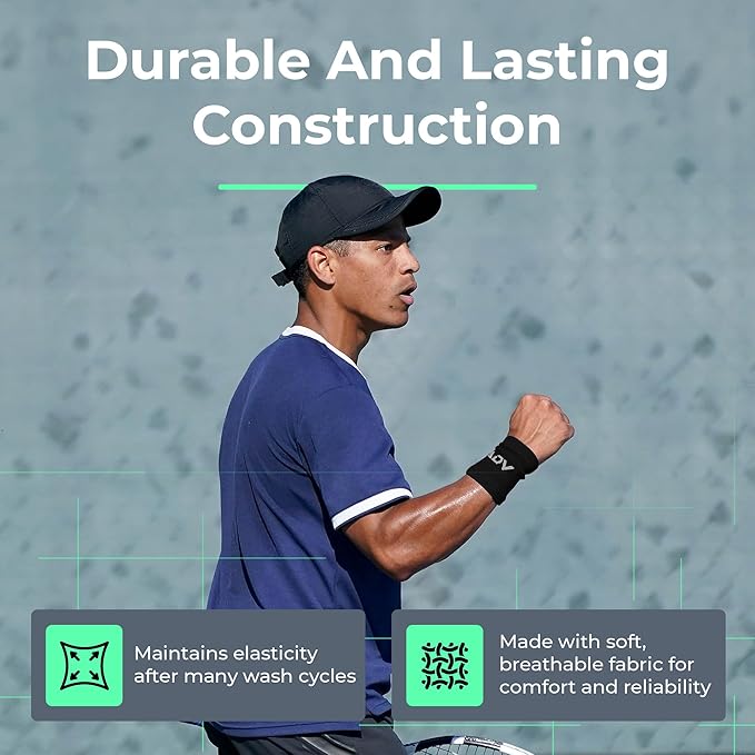 ADV Tennis Wristbands with New Age Polyester Cotton Blend - Ultra Absorbent Wrist Sweatbands - Doublewide & Slim Wrist Bands for Sweat - 4 Pack or 2 Pack