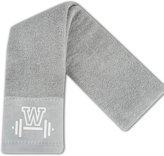 Gym Towel, Personalized Workout Gifts for Men, Women, Sports Lover, Exercise Fitness Gift for Gym Enthusiast on Birthday, Christmas, Soft and Absorbent Towel, Gray, Initial W