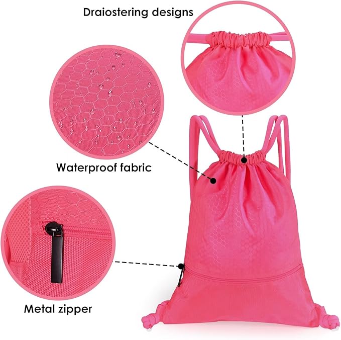 GAENMESH Drawstring Backpack Bag for Sports Lightweight Foldable Gym Bag with Sturdy Draw Cord Shoulder Strap Hiking Travel Camping