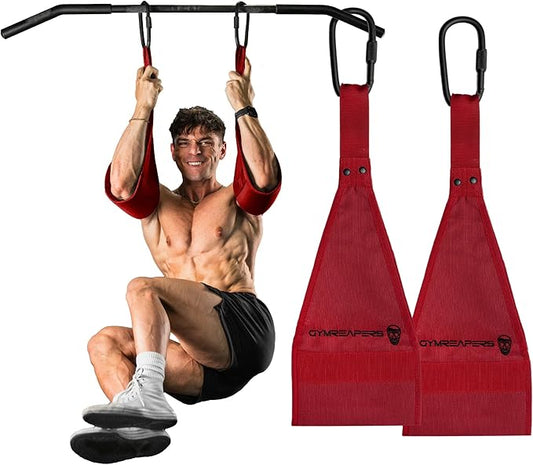 Gymreapers Hanging Ab Straps for Pull-Up Bar — Hang Bar Assist Strap & Strength Workout Exercise Equipment, Padded Adjustable Arm Supports with 2 Steel Carabiners for Leg Raises, Abdominal & Core Training
