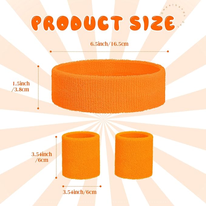 Bememo 36 Pcs Neon Sweatbands Set for Kids Bulk Sports Headband Wristband Set Cotton Terry Basketball Tennis for Students Youth 80s 90s Halloween Costumes Cosplay Glow Party