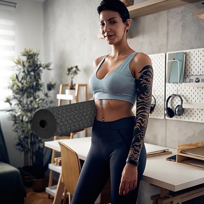 Yoga Mat 1/3 inch QMKGEC Exercise Mats 8mm TPE Non-Slip Extra Thick High-Density Eco Friendly for Yoga Workout Pilates Yoga Mats for Women Men