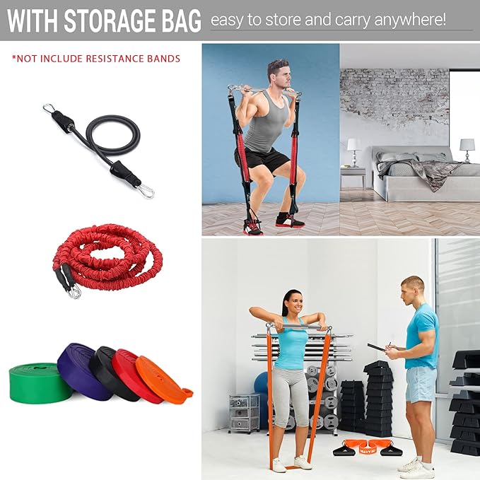 DASKING Detachable Resistance Bands Bar 30"/35.4"/38.5" Length Max Load 500LBS for Home Gym Full Body Workout Fitness Bar