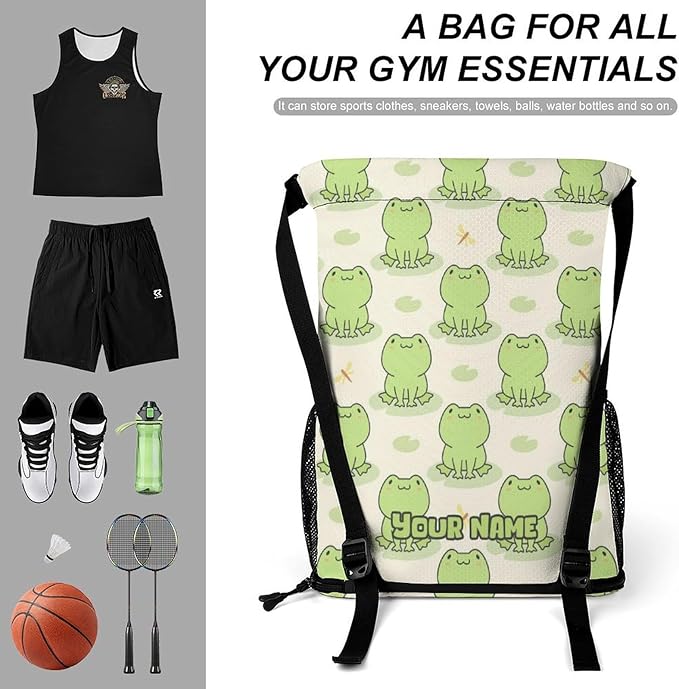 Custom Frog Drawstring Backpack - Cute Cinch Sack, String Backpacks with Pocket for Kids Women Men Boys Girls for Gym Outdoor Sports Travel Athletic Drawstring Bag - Lightweight/Foldable