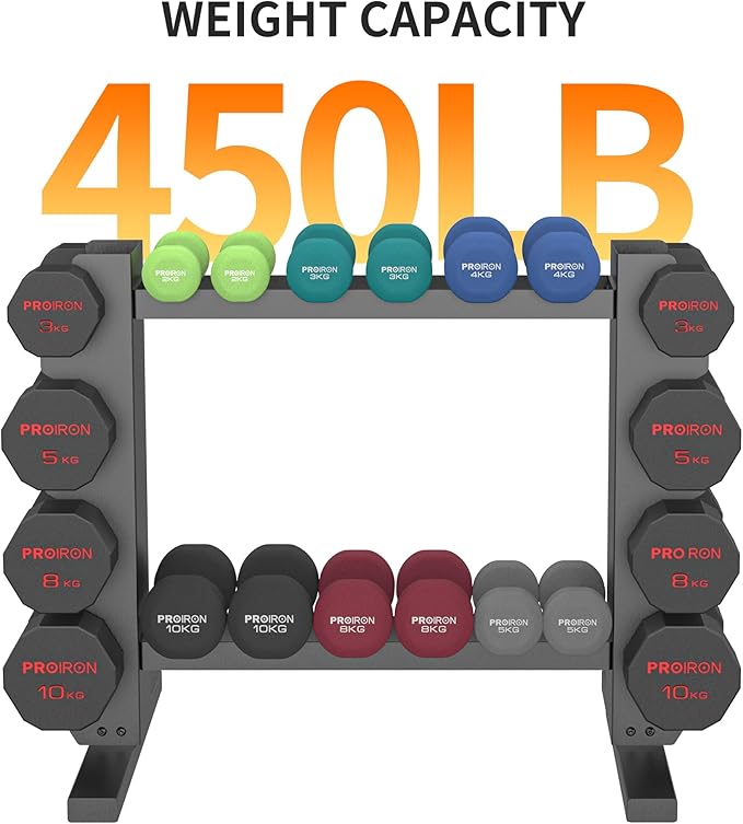 PROIRON Compact Dumbbell Rack with Stable Base, Heavy Duty Steel Weight Rack for 20 Dumbbells Storage, 6-Tier Weight Holder Home Gym Dumbbells Kettlebells Organizer, 450lb (Rack Stand Only)