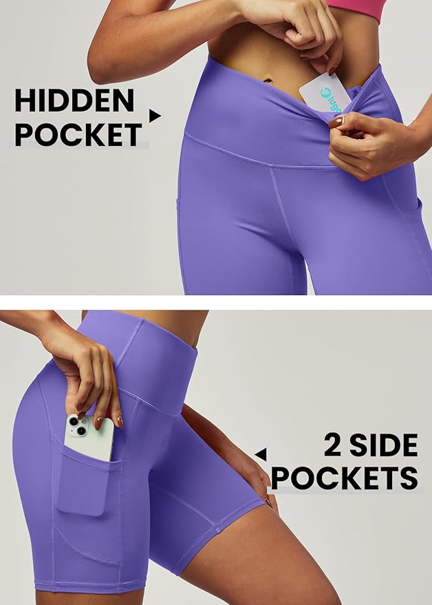 IUGA Biker Shorts Women 6" Tummy Control Workout Shorts Women with Pockets High Waisted Yoga Running Gym Spandex Compression