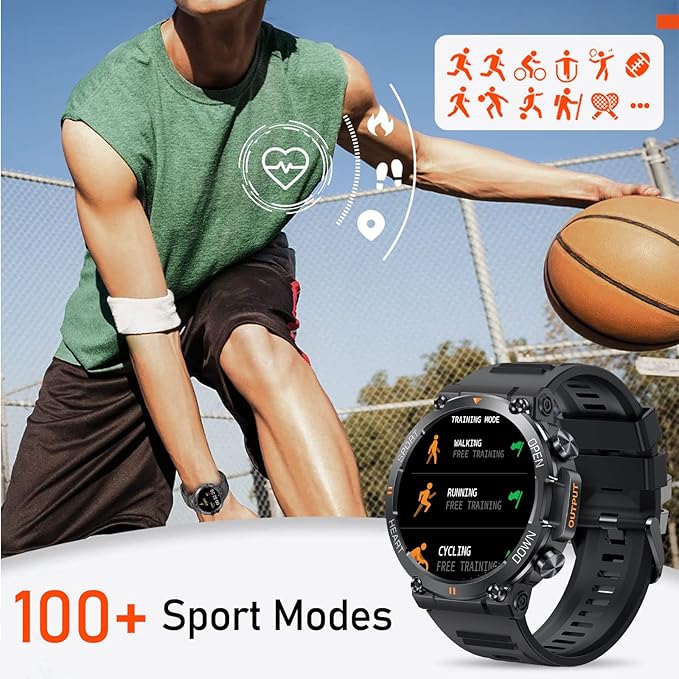 1.39" IPS Screen Smart Watches for Men Rugged Tactical Fitness Tracker with Call (Answer+Dial) Heart Rate SpO2 Sleep Monitor 120+ Sport Modes Waterproof Sport Smartwatch for Android iOS