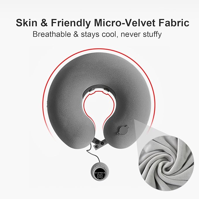 Inflatable Massage Travel Pillow for Airplane, Inflatable Travel Pillow with 6 Massage Modes and Compact Bag, U Shaped Neck Pillow for Airplane, Traveling, Train, Car, Sleeping, Office