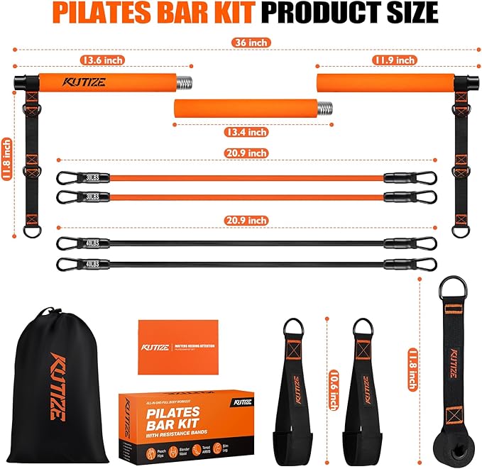 Pilates Bar Kit with Resistance Bands, Pilates Equipment, Multifunctional Pilates Bar for Women & Men, Pilates kit for Hip, Back, Arm, Full-Body Workouts, Home Gym Strength Training Equipment